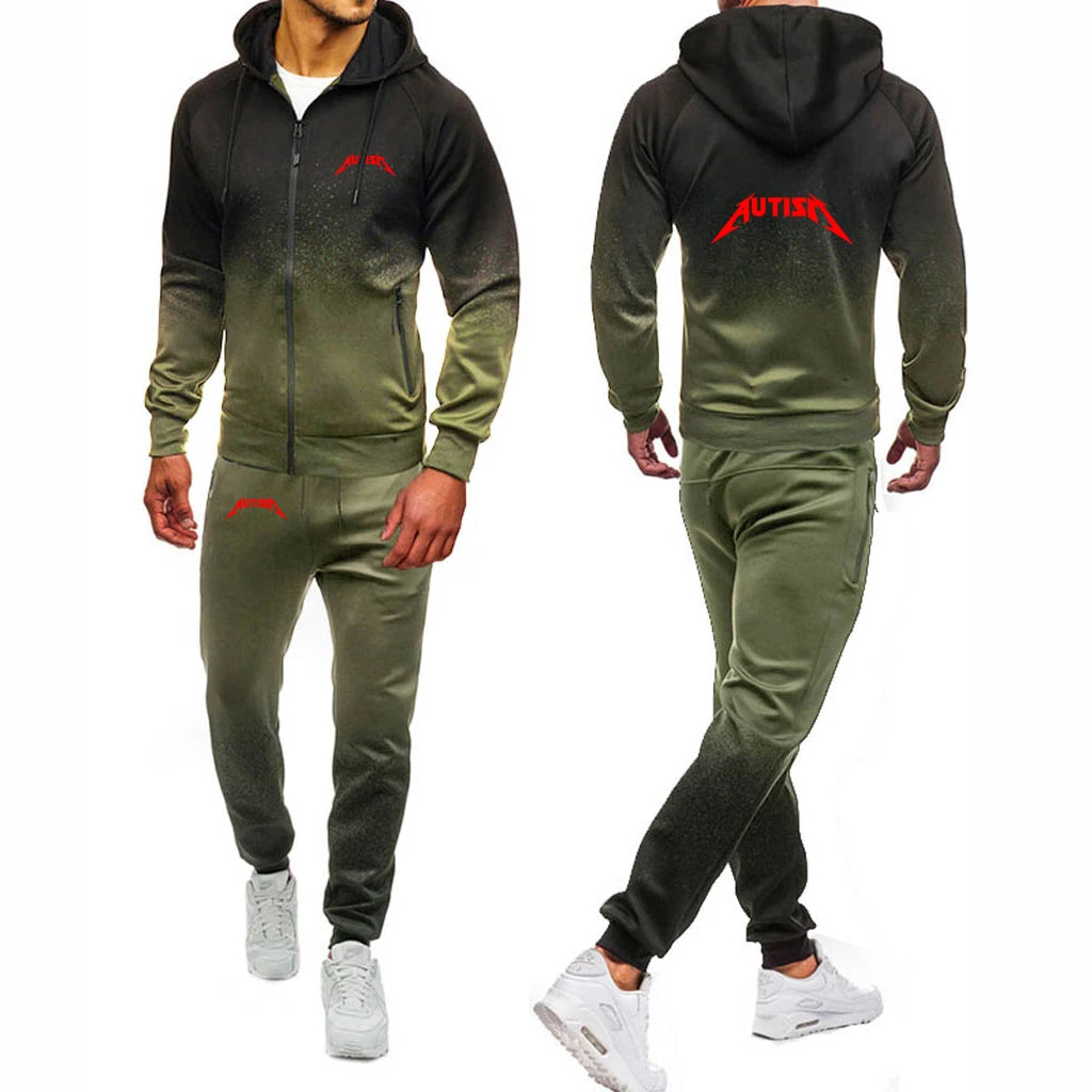 2025 Spring And Autumn Man's Autism Metal Rock Meme Logo Print Loose Leisure Comfortable Zipper Hoodies+Sports Pants Suits