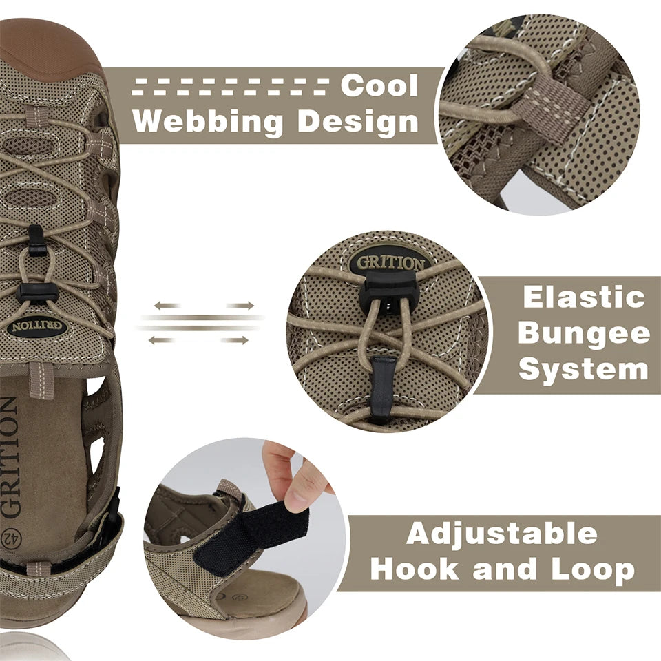 GRITION Men Sandals Outdoor Fashion Summer Beach Shoes Male Casual Hiking Rubber Trekking Non Slip Breathable Size 46 2021 Hot