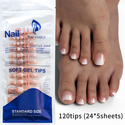 120pcs Pink Ombre Medium Coffin Press On Nails Glossy Handmade Acrylic Fake Nails Tips Gradient Design Artificial False Nails