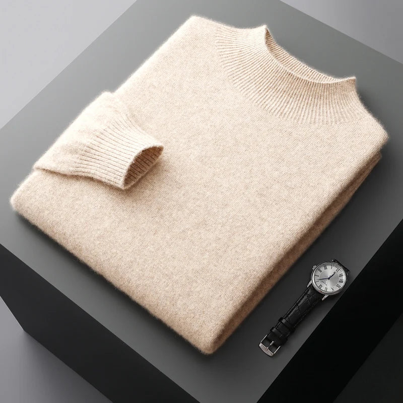 New Men's Fashion Casual Wool Sweater Warm Autumn And Winter Semi-High Neck Knitted Bottoming Shirt