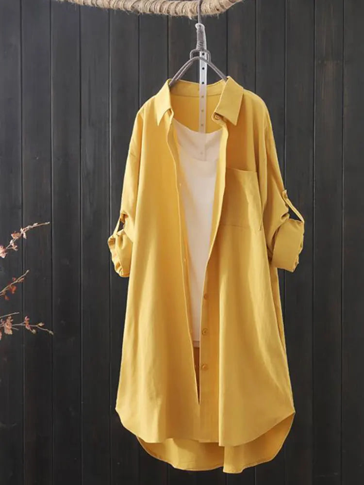Korean Fashion White Shirt Women 2023 Spring Summer Loose Breathable Midi Shirt and Blouse Lady Simple Solid Color Long Shirts