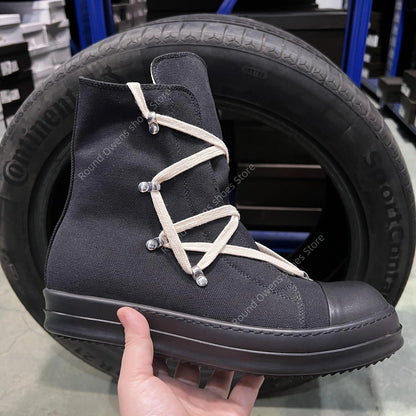 Casual skor män mode par ro hexagon lyx designer tjock sula svarta kvinnor platt zip ankel stövlar hög topp duk sneakers