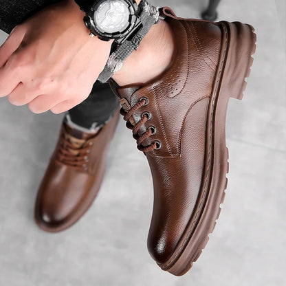 Business Casual Casual Sapatos de couro genuíno masculino Autumn Autumn Novo designer British Style Retro Platform Shoes Men