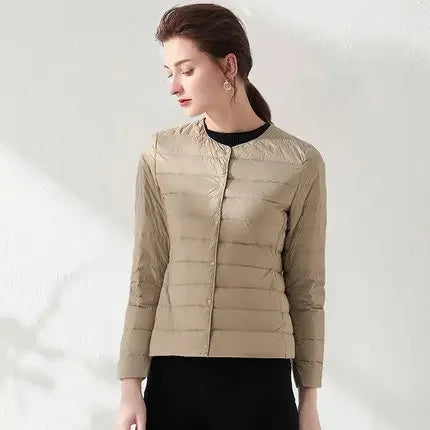 2024 Fall Spring Autume Collarless Light Quilted Puffer Coat New Women Liner Duck Down Jacket O-neck Variable V-neck Female