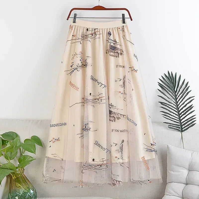 Woman Clothing Casual Elegant Summer Embroidery Streetwear Party Y2k Skirt Fashion Clothes Vintage Long Skirt Ethnic Style