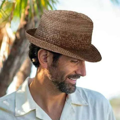 Uusi luonnollinen raffia jazz aurinko hatut miehet ja naisten kesäoppa