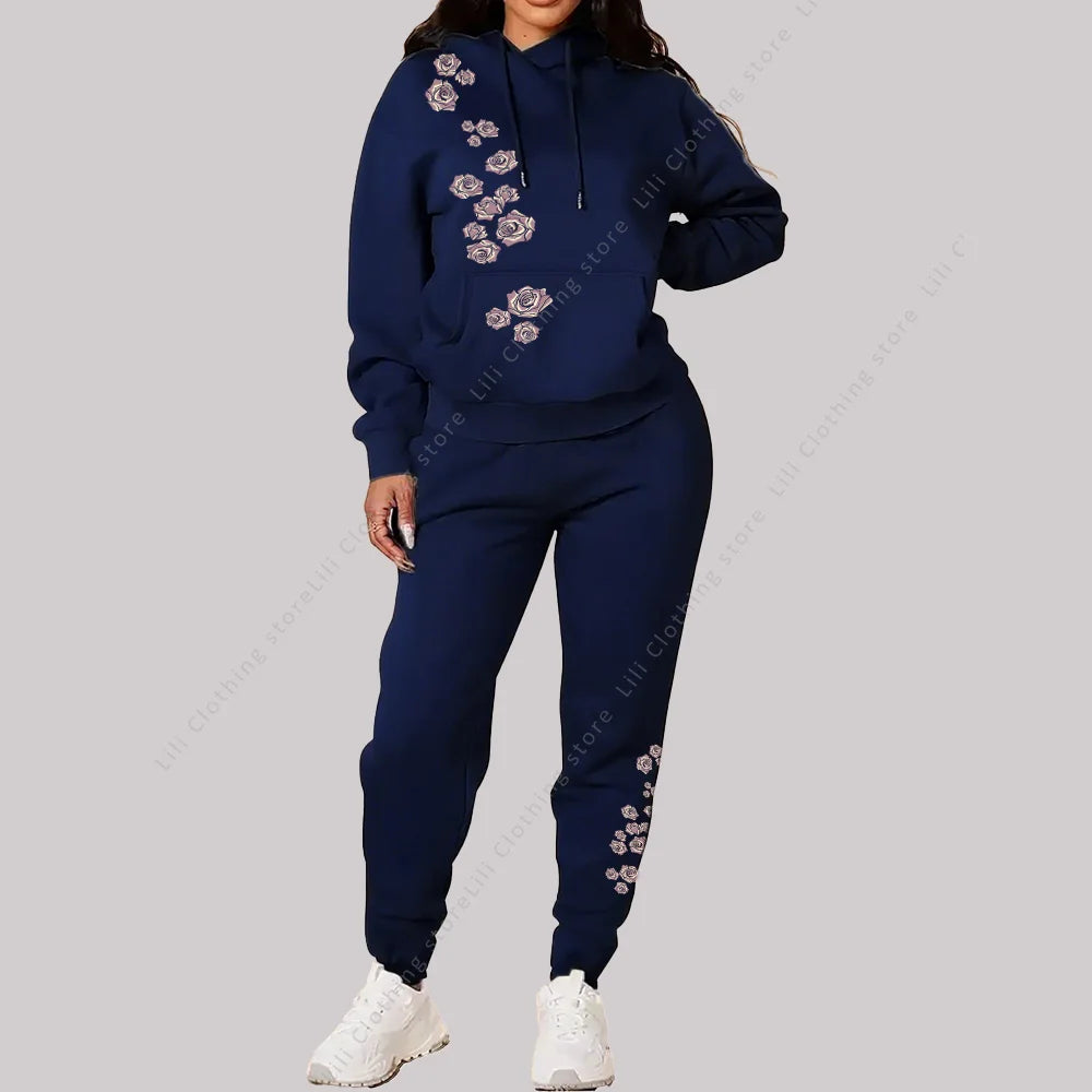 Fagurfræðileg íþróttafatnaður kvenna Hágæða haust vetrarhettupeysur Sweatpants