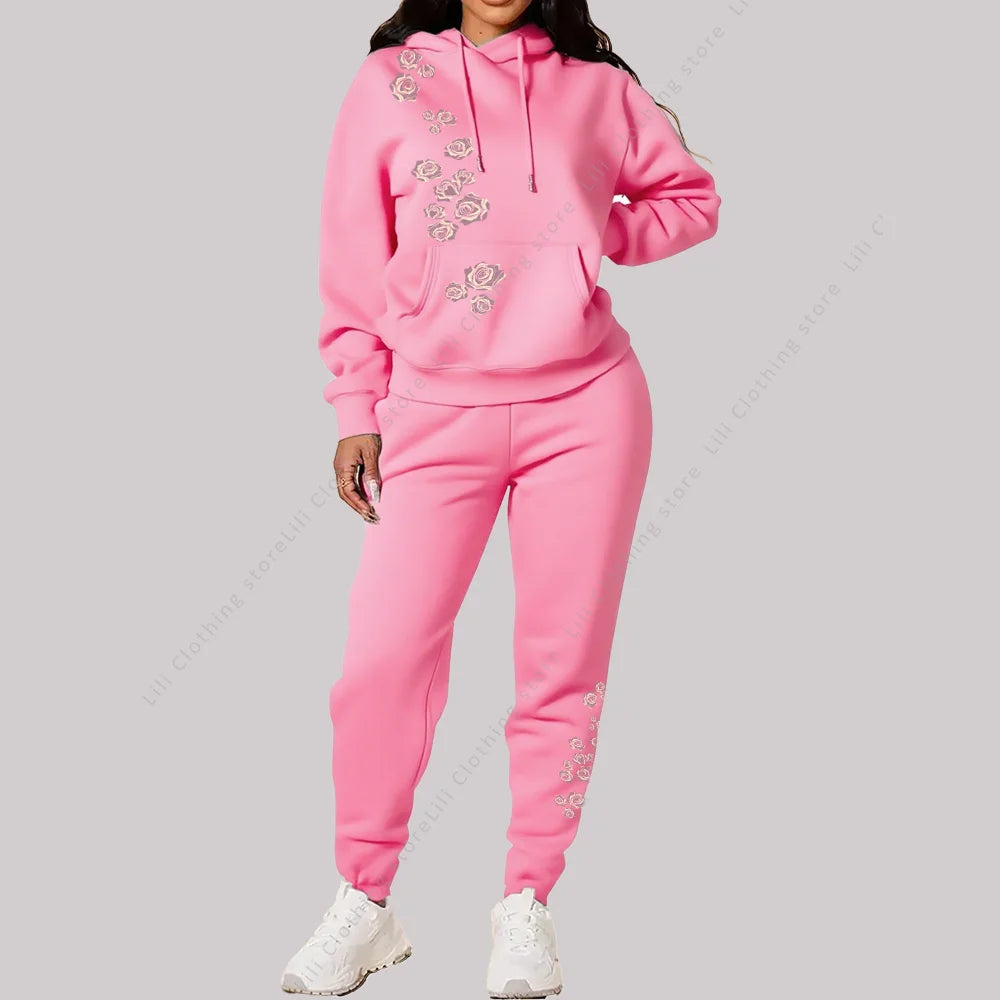 Fagurfræðileg íþróttafatnaður kvenna Hágæða haust vetrarhettupeysur Sweatpants