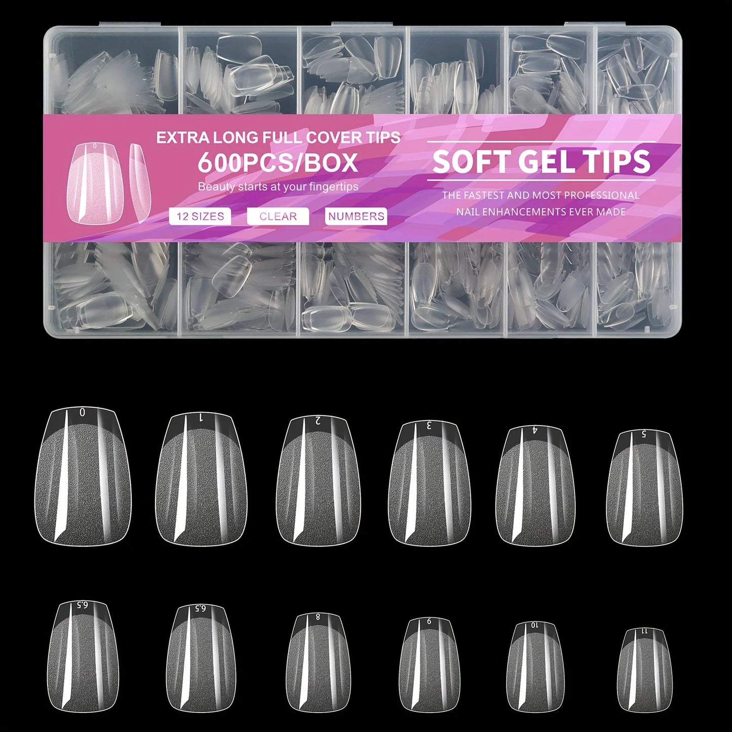 600pcs Gel Nail Tips Half Matte Clear Acrylic Nail Tips False Nail Tips for Nail Extension Manicure Tools for Nail Art Salon