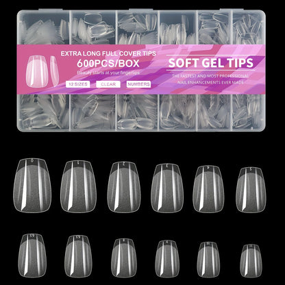 600pcs Gel Nail Tips Half Matte Clear Acrylic Nail Tips False Nail Tips for Nail Extension Manicure Tools for Nail Art Salon