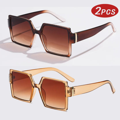 1/2pcs Vintage Large Frame Square Sunglasses Women Retro Brand Big Frame Female Sun Glasses Black Fashion Gradient Eyeglasses