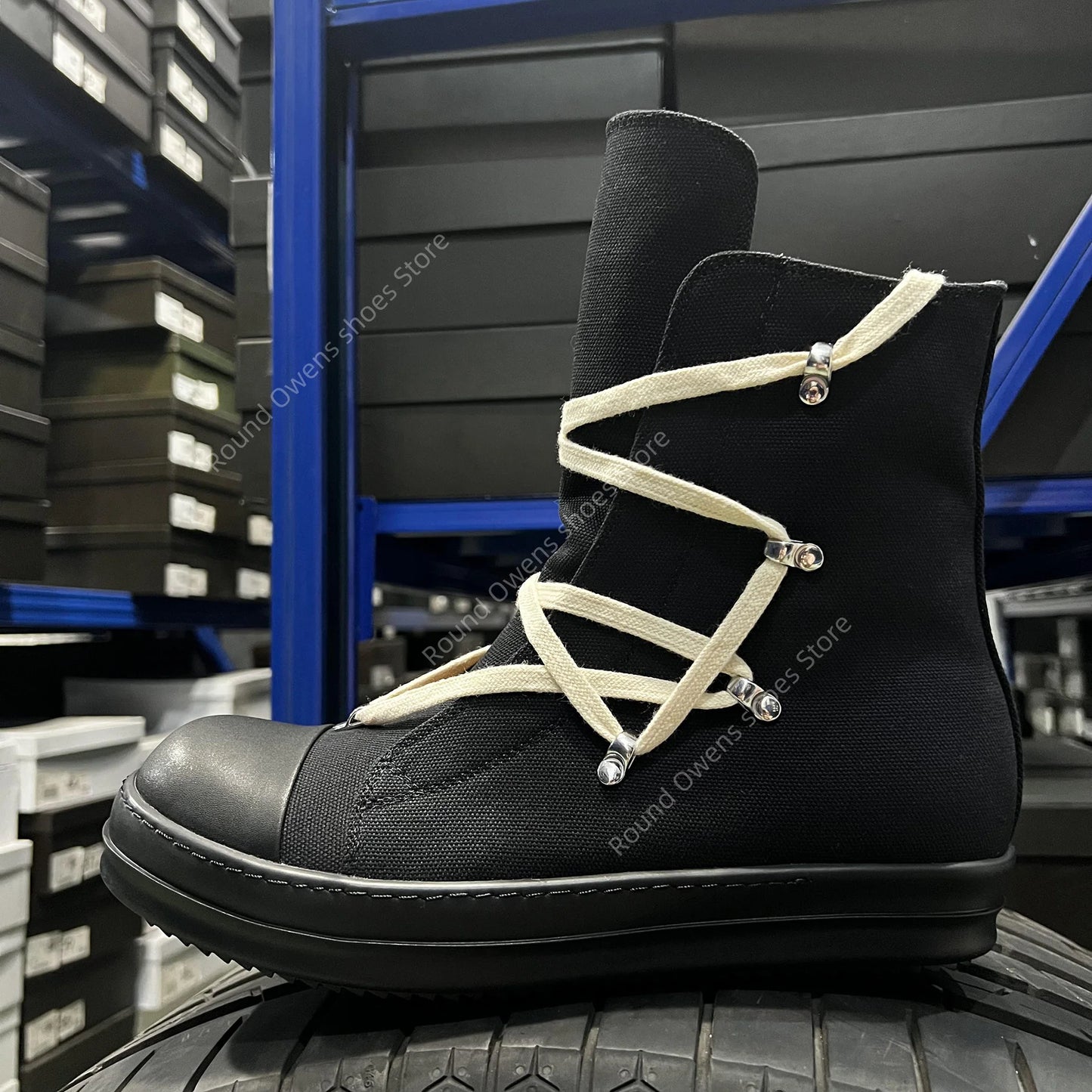 Casual skor män mode par ro hexagon lyx designer tjock sula svarta kvinnor platt zip ankel stövlar hög topp duk sneakers