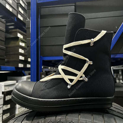 Casual skor män mode par ro hexagon lyx designer tjock sula svarta kvinnor platt zip ankel stövlar hög topp duk sneakers