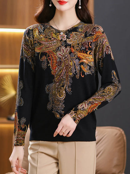 YISU 2023 Fashion Printed Sweater Pullover Women Autumn Winter Soft Loose O-Neck Long Sleeve Knitted Jumpers Sweater Women