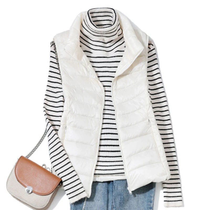 2023 New Ultra Light Down Vest Women Short Vest Windproof Lightweight Warm Waistcoat Female Sleeveless White Duck Down Coat