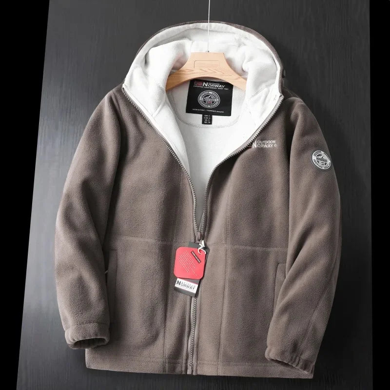 Nueva chaqueta de vellón para hombres de invierno calle británica engrosada chaqueta polar con capucha con capucha