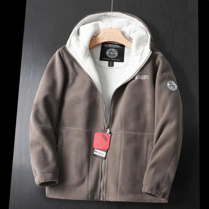 Nueva chaqueta de vellón para hombres de invierno calle británica engrosada chaqueta polar con capucha con capucha