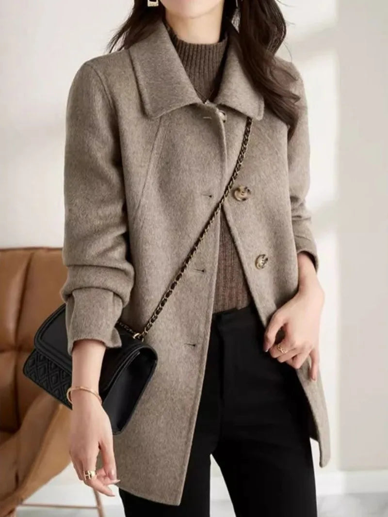 Women's Wool & Blends Coat Long Plain Ladies Jackets Loose Sleeve Casual Cheap Trendy Fashion 2024 Single Medium Outerwears Hot