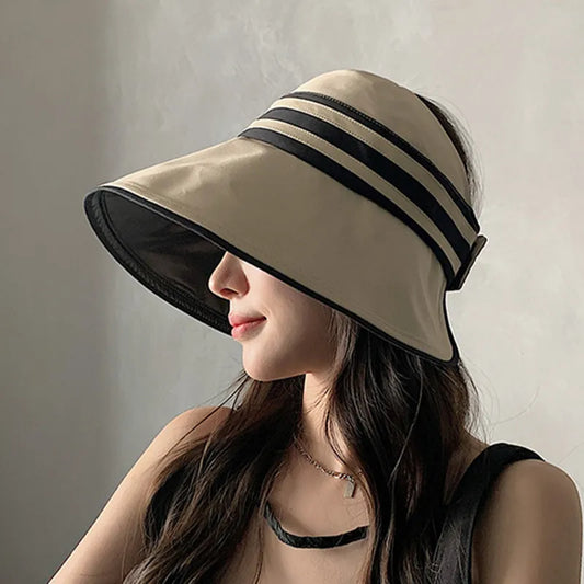 Elegant Summer Sun Hats For Women Girl Adjustable Wide Brim Uv Protection Beach Hat Breathable Foldable Panama Cap Ponytail Caps