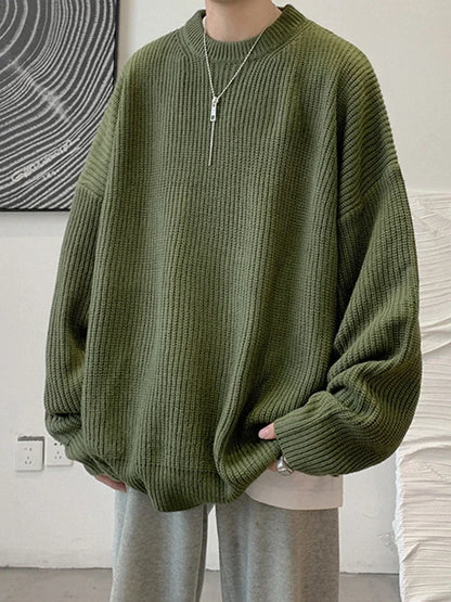 2025 Haust áhafnarháls Solid Color Pullover peysur fyrir karla frjálslegur y2k prjónað peysa High Street Fashion Jumpers Hombre
