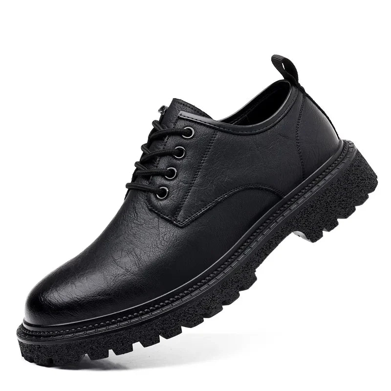 Menns retro forretningsinformelle skinnsko Cowhide Platform Big Head Platform Shoes Form Men British Style Low Work Shoe Male