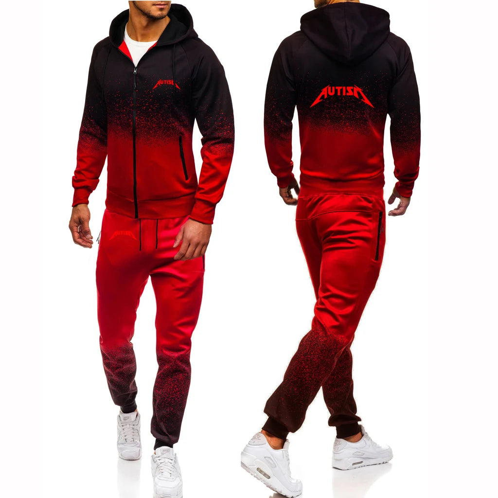 2025 Spring And Autumn Man's Autism Metal Rock Meme Logo Print Loose Leisure Comfortable Zipper Hoodies+Sports Pants Suits