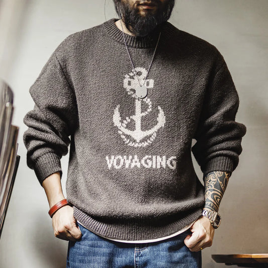 Maden Retro Kandited Sewater Versátil versátil Cantón redondeo de cuello redondo para el otoño de los hombres y la base de la base de la base de invierno