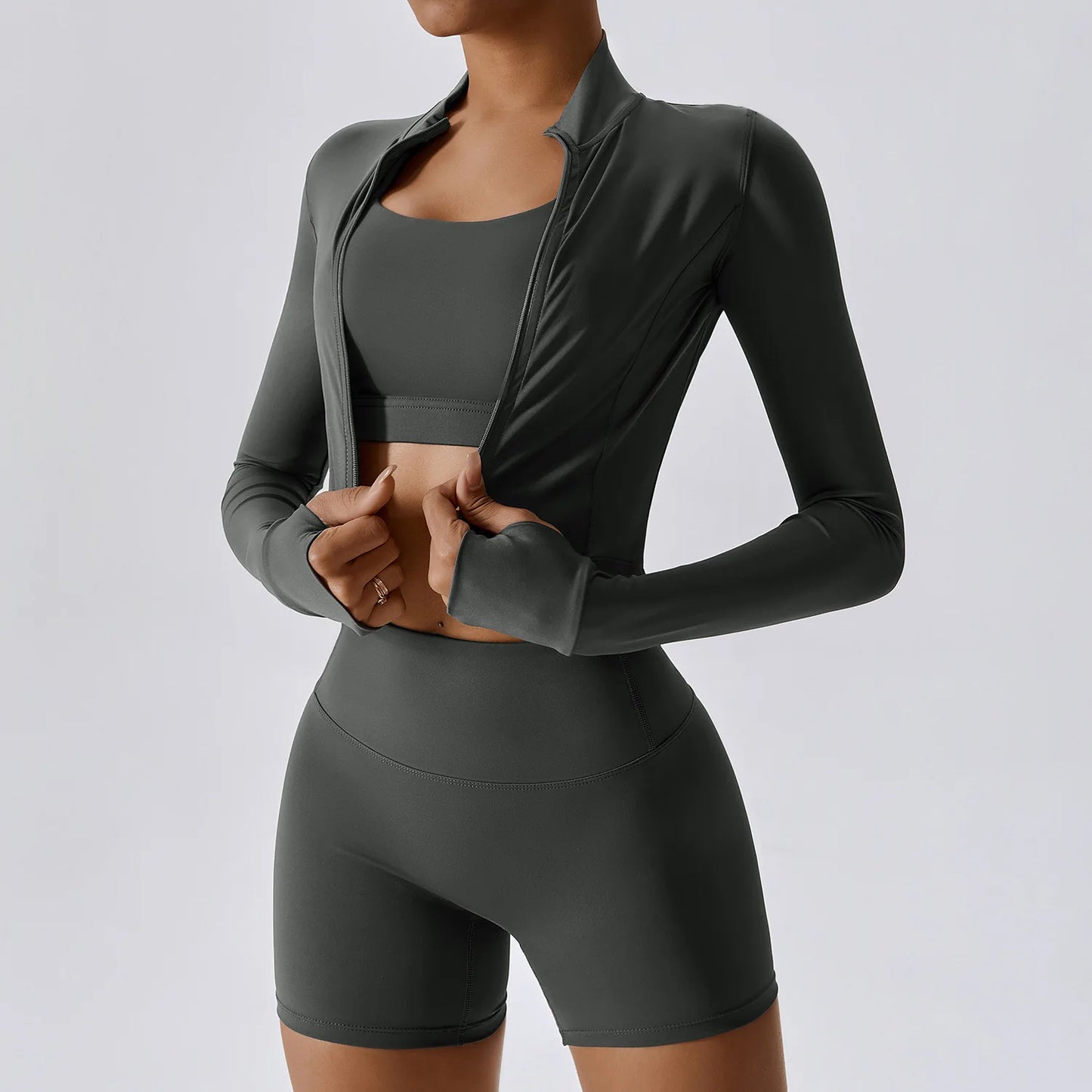 3 Pieces Women Tracksuit Yoga Set Workout Sportswear Gym Clothing Fitness Long Sleeve Crop Top High Waist Leggings Sports Suits