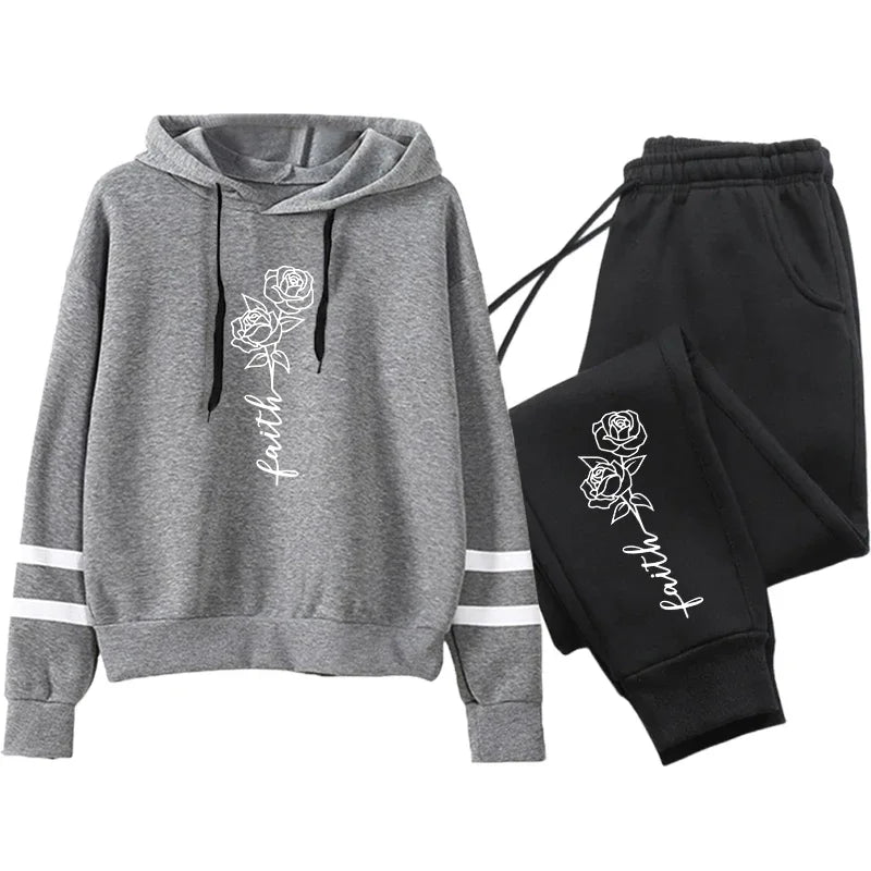 Comfort Jogging Women Tracksuit Daily Outdoor Autumn Winter Quality Hoodies Casual Single Piece Stripe Sweatshirt and Sweatpants