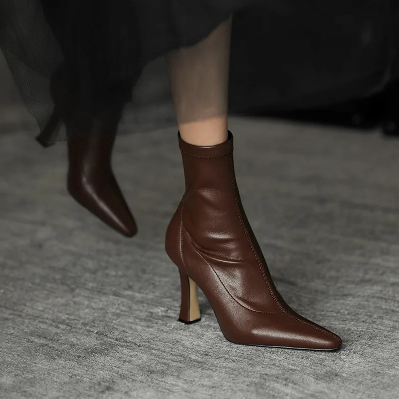 2023 WOMEN HIGH WEEL KRATKE KOŽNJI Čizme Nove čizme ženske tanke čizme za tanke potpele dame gležnjeve kratke čizme Botas de mujer