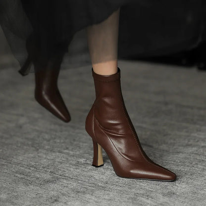 2023 WOMEN HIGH WEEL KRATKE KOŽNJI Čizme Nove čizme ženske tanke čizme za tanke potpele dame gležnjeve kratke čizme Botas de mujer