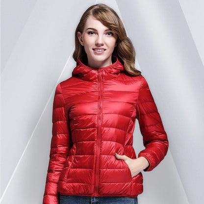 White Duck Down Winter Hoody Jackets Ultra-light Women Down Coats Puffer Long Sleeve Warm Slim Portable Thin Female Outwears 7XL