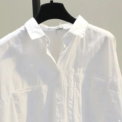 Long Sleeve White Women Shirt New Spring Casual Loose Office Blouse Lady Tops Button Simple Woman Clothes Blusas 12616