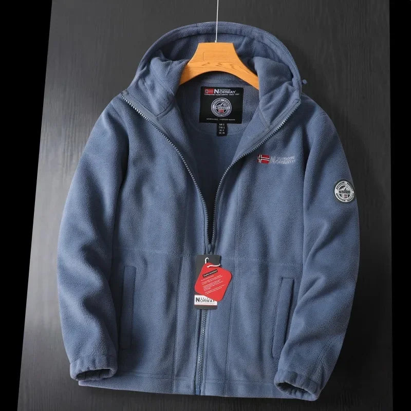 Nueva chaqueta de vellón para hombres de invierno calle británica engrosada chaqueta polar con capucha con capucha
