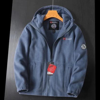 Nueva chaqueta de vellón para hombres de invierno calle británica engrosada chaqueta polar con capucha con capucha