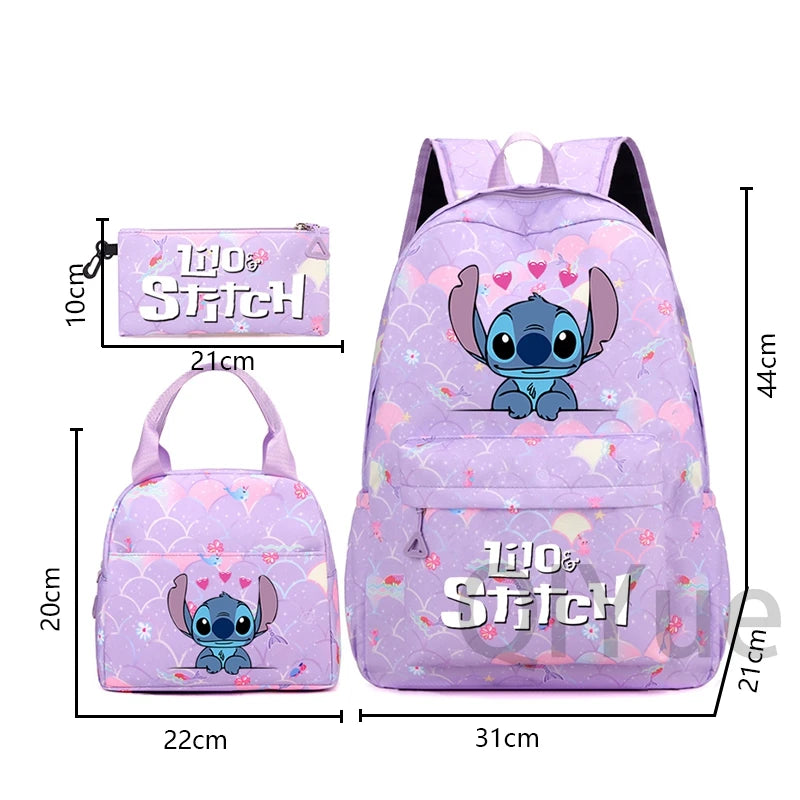 Disney Lilo Stitch Backpack Set for Girl Teen Student Back To School Knapsack Women Rucksack Mermaid Style Lunch Bag Pencil Case