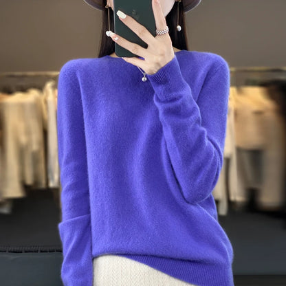Autumn Winter 100% Merino Wool cashmere Sweater O-Neck Long Sleeve Cashmere Women Knitted Pullover Clothing Top
