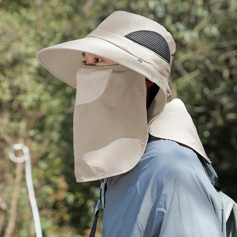 New Wide Brim Sun Cap with Neck Flap for Men Women Adjustable Outdoor 50+UPF Protection Safari Cap Hiking Fishing Breathable Hat