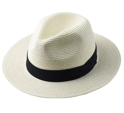 Unisex Panama Straw Hat - leveä reuna -kesärannan aurinkokorkki, säädettävä mitoitus 55-60 cm miehille ja naisille, iso kokoinen fedora