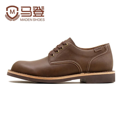 Stivali da lavoro a basso taglio di Maden Stivali rotondi per cavalli pazzi di cuoio artigianato scarpe in pelle autunnale in pelle vintage stivali da streetwear
