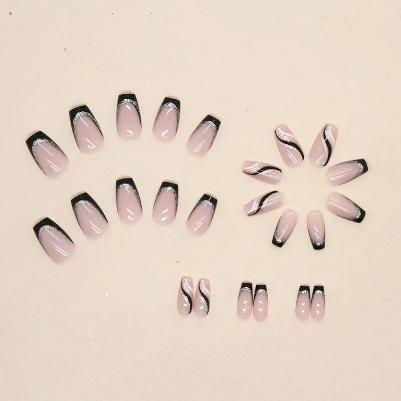24 PCs Short French Glitter Nails with 1 Jelly Gel and 1 Nail File