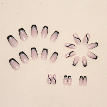 24 PCs Short French Glitter Nails with 1 Jelly Gel and 1 Nail File