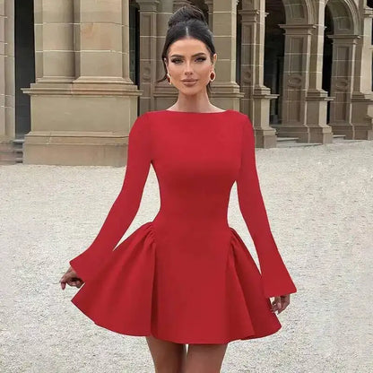 Avrilyaan Button Backless Bodycon Short Sexy A-line Dress Women Nightclub Party Dress Long Sleeve Mini Autumn Dress Vestidos