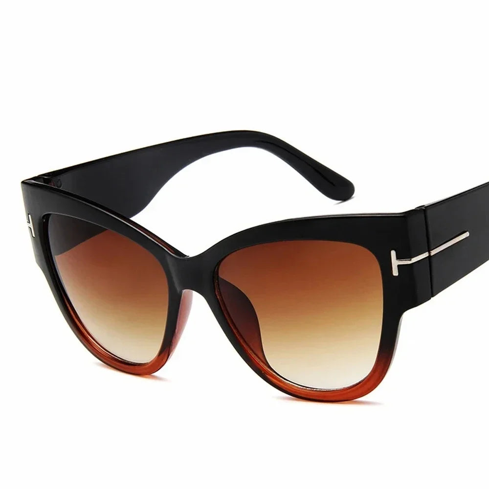 New Brand Sunglasses Women Luxury Designer T Fashion Black Cat Eye Oversized Sunglasses Female Gradient SunGlasses Oculos 2024