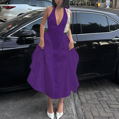 Talenza Backless Deep V Spliced Long Dress Summer Women's Sexy Party Kjole Halter Ny mode Slim hvid ærmeløs lang kjole