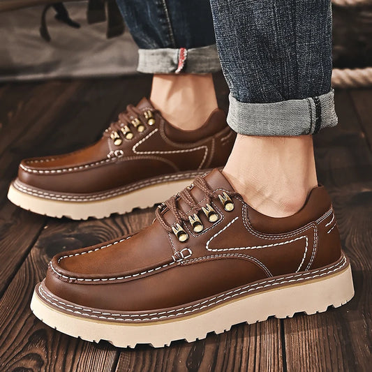 Luxury Brand Men Natural Genuine Leather Tooling Shoes Casual Business Office Shoes Plus Big Size34-46Thick Bottom Walking Shoes