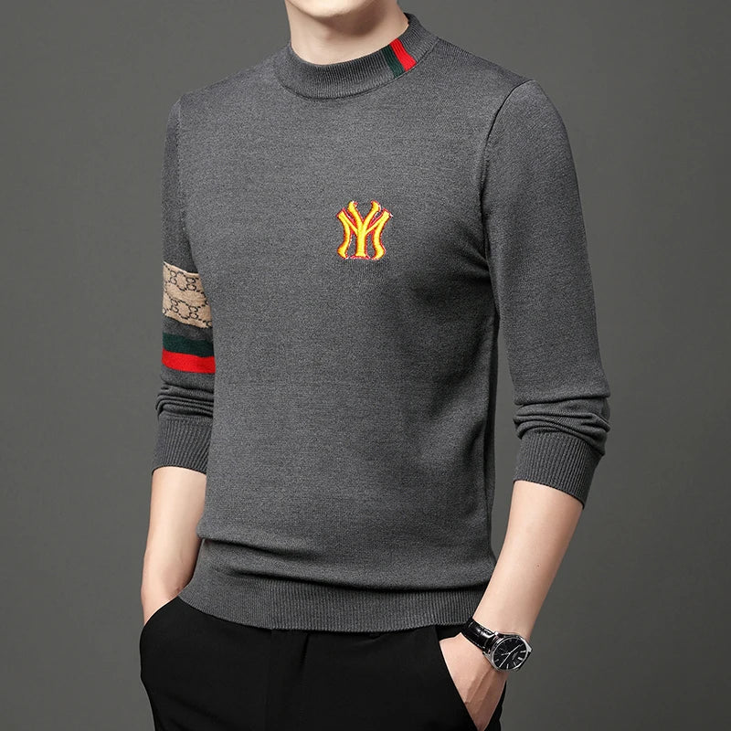 Mode ny 2023 Autumn Winter Casual broderi stickade tröjor tröjor designer o-hals varm jumper män kläder ropa hombre