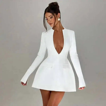 Avrilyaan Button Backless Bodycon Short Sexy A-line Dress Women Nightclub Party Dress Long Sleeve Mini Autumn Dress Vestidos