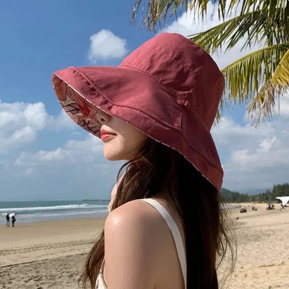 Women's Summer Double-Sided Print UV Protection Sun Hat Face Covering Fishing Cap Breathable Baseball Cap Fashionable Accessory
