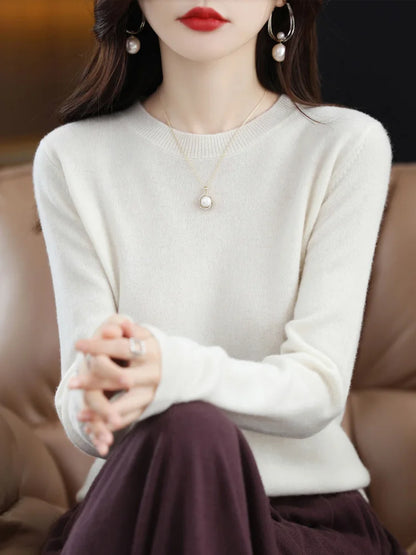Mode 100% merino ull kvinnors tröja o-hals långärmad pullover vår höst vinter bast Jumper kläder stickkläder toppar